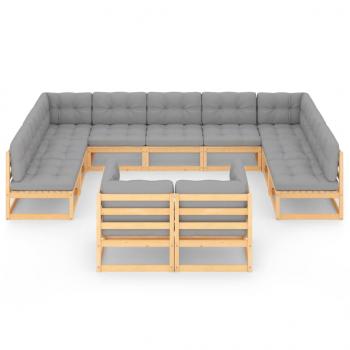 11-tlg. Garten-Lounge-Set mit Kissen Kiefer Massivholz