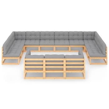 13-tlg. Garten-Lounge-Set mit Kissen Massivholz Kiefer