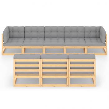 8-tlg. Garten-Lounge-Set mit Kissen Massivholz Kiefer