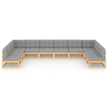 10-tlg. Garten-Lounge-Set mit Kissen Massivholz Kiefer