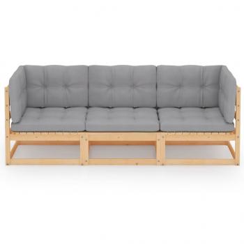 3-Sitzer-Gartensofa mit Kissen Kiefer Massivholz