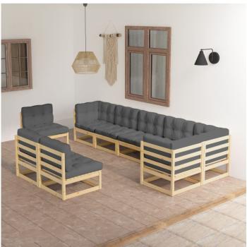 ARDEBO.de - 9-tlg. Garten-Lounge-Set mit Kissen Massivholz Kiefer