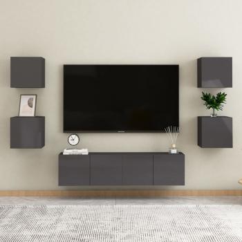 ARDEBO.de - TV-Wandschränke 2 Stk. Hochglanz-Grau 30,5x30x30 cm
