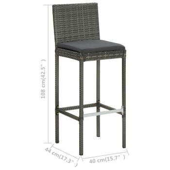 3-tlg. Gartenbar-Set mit Kissen Poly Rattan Grau