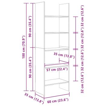 Bücherregal Betongrau 60x35x180 cm Holzwerkstoff