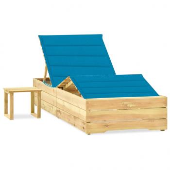 ARDEBO.de - Garten-Sonnenliege mit Tisch und Auflage Kiefer Imprägniert