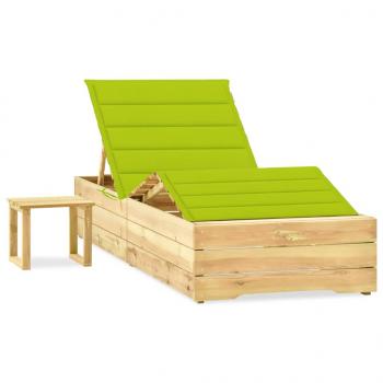 ARDEBO.de - Garten-Sonnenliege mit Tisch und Auflage Kiefer Imprägniert