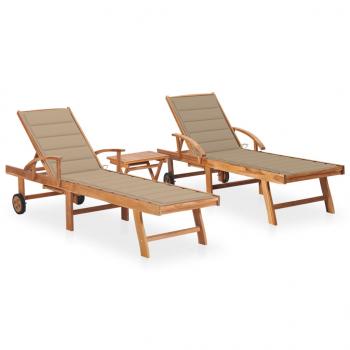 ARDEBO.de - Sonnenliegen 2 Stk. mit Tisch und Auflagen Massivholz Teak