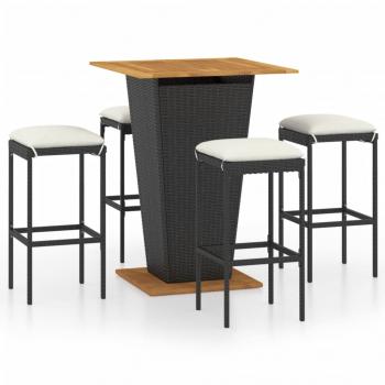 5-tlg. Gartenbar-Set mit Kissen Poly Rattan Schwarz