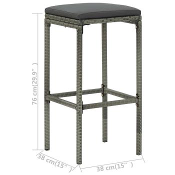 5-tlg. Gartenbar-Set mit Kissen Poly Rattan Grau