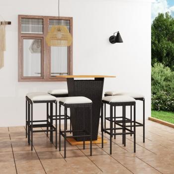 ARDEBO.de - 9-tlg. Gartenbar-Set mit Kissen Poly Rattan Schwarz