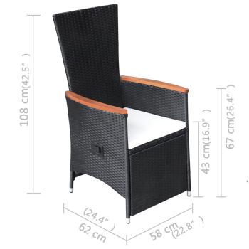 7-tlg. Garten-Essgruppe Poly Rattan Schwarz