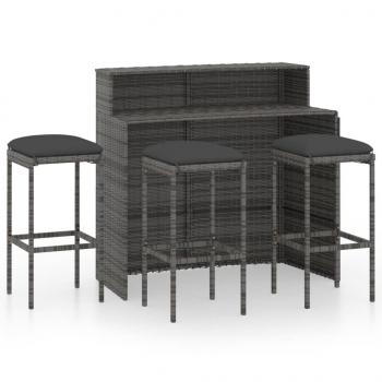 4-tlg. Gartenbar-Set mit Kissen Grau