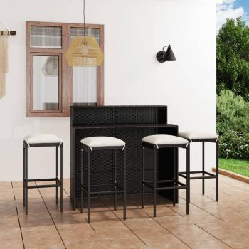 ARDEBO.de - 5-tlg. Gartenbar-Set mit Kissen Schwarz