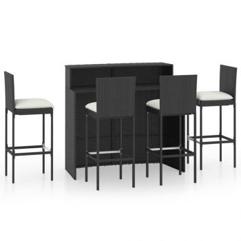 5-tlg. Gartenbar-Set mit Kissen Schwarz