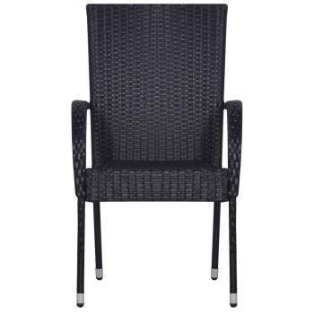 7-tlg. Garten-Essgruppe Poly Rattan Schwarz