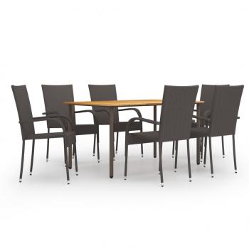 ARDEBO.de - 7-tlg. Garten-Essgruppe Poly Rattan Braun