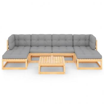 7-tlg. Garten-Lounge-Set mit Kissen Massivholz Kiefer