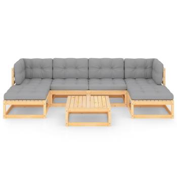 7-tlg. Garten-Lounge-Set mit Kissen Massivholz Kiefer