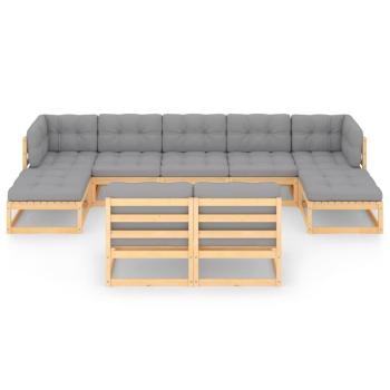 9-tlg. Garten-Lounge-Set mit Kissen Massivholz Kiefer