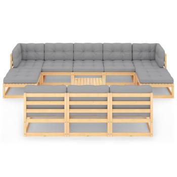 11-tlg. Garten-Lounge-Set mit Kissen Kiefer Massivholz