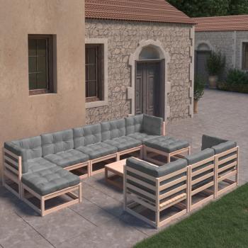ARDEBO.de - 11-tlg. Garten-Lounge-Set mit Kissen Kiefer Massivholz