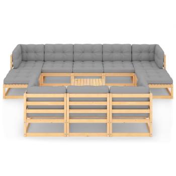 11-tlg. Garten-Lounge-Set mit Kissen Kiefer Massivholz