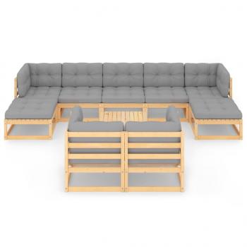 10-tlg. Garten-Lounge-Set mit Kissen Massivholz Kiefer