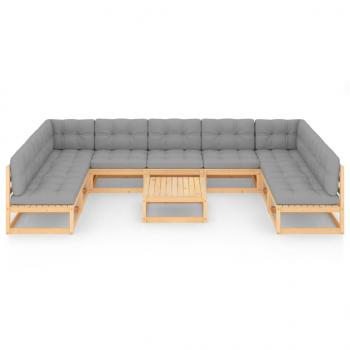 10-tlg. Garten-Lounge-Set mit Kissen Massivholz Kiefer