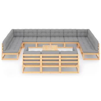 14-tlg. Garten-Lounge-Set mit Kissen Massivholz Kiefer