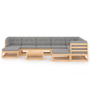 10-tlg. Garten-Lounge-Set mit Kissen Massivholz Kiefer
