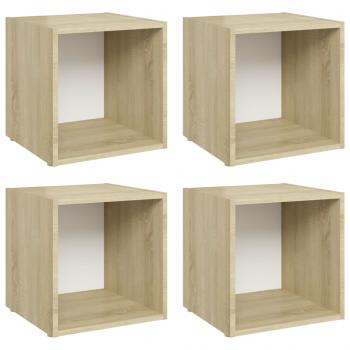 TV-Schränke 4 Stk. Weiß Sonoma-Eiche 37x35x37 cm Holzwerkstoff
