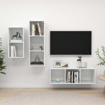 ARDEBO.de - 3-tlg. TV-Schrank-Set Hochglanz-Weiß Holzwerkstoff