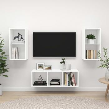 ARDEBO.de - 3-tlg. TV-Schrank-Set Weiß Holzwerkstoff