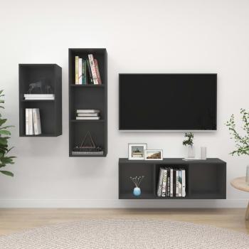 ARDEBO.de - 3-tlg. TV-Schrank-Set Grau Holzwerkstoff