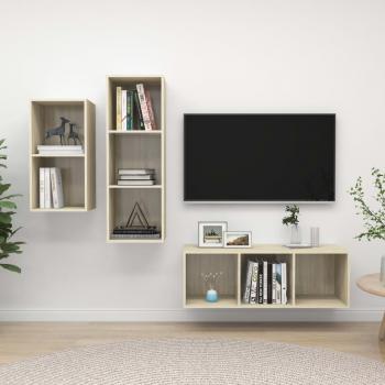 ARDEBO.de - 3-tlg. TV-Schrank-Set Sonoma-Eiche Holzwerkstoff