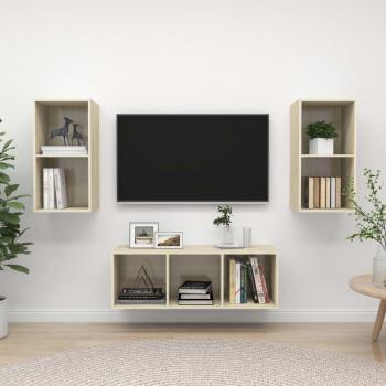 ARDEBO.de - 3-tlg. TV-Schrank-Set Sonoma-Eiche Holzwerkstoff