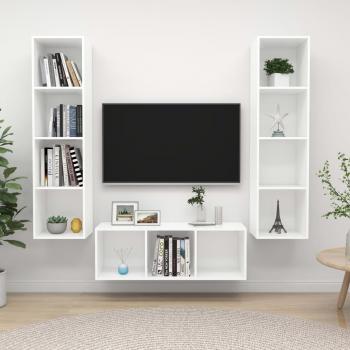 ARDEBO.de - 3-tlg. TV-Schrank-Set Weiß Holzwerkstoff