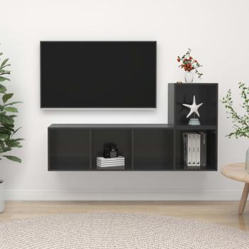 ARDEBO.de - 2-tlg. TV-Schrank-Set Hochglanz-Grau Holzwerkstoff