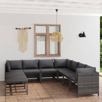 ARDEBO.de - 9-tlg. Garten-Lounge-Set mit Kissen Poly Rattan Grau