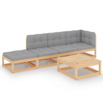 5-tlg. Garten-Lounge-Set mit Kissen Kiefer Massivholz