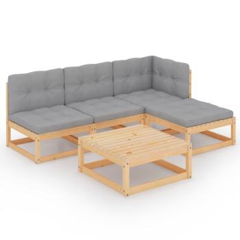 5-tlg. Garten-Lounge-Set mit Kissen Kiefer Massivholz