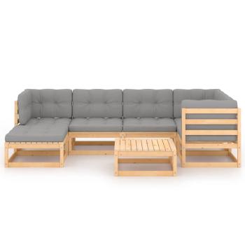 7-tlg. Garten-Lounge-Set mit Kissen Massivholz Kiefer