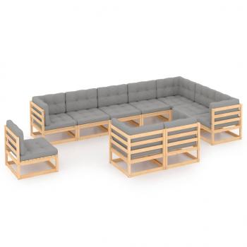 ARDEBO.de - 10-tlg. Garten-Lounge-Set mit Kissen Massivholz Kiefer