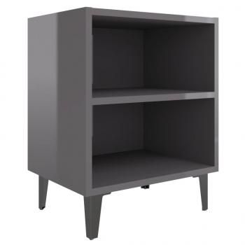 ARDEBO.de - Nachttisch mit Metallbeinen Hochglanz-Grau 40x30x50 cm