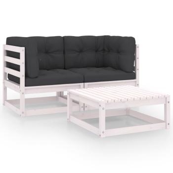 3-tlg. Garten-Lounge-Set mit Kissen Kiefer Massivholz