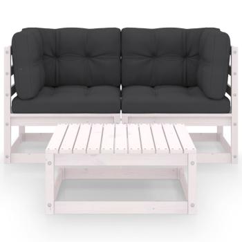3-tlg. Garten-Lounge-Set mit Kissen Kiefer Massivholz