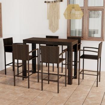ARDEBO.de - 7-tlg. Garten-Bar-Set mit Armlehnen Poly Rattan Braun
