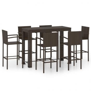 7-tlg. Garten-Bar-Set mit Armlehnen Poly Rattan Braun