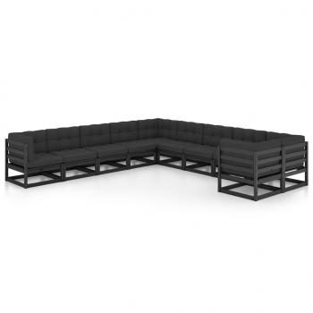 ARDEBO.de - 10-tlg. Garten-Lounge-Set mit Kissen Schwarz Massivholz Kiefer